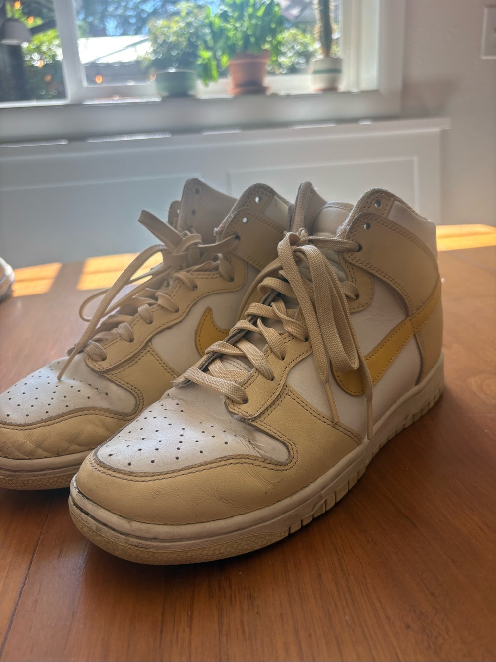 Nike Women's High-Top Sneakers in Beige and Yellow Gold